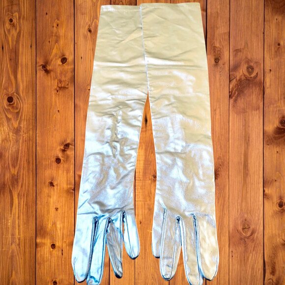 Vintage Silver Opera Gloves Metallic Long Formal Prom Evening Wearn 23" Long - Picture 8 of 13